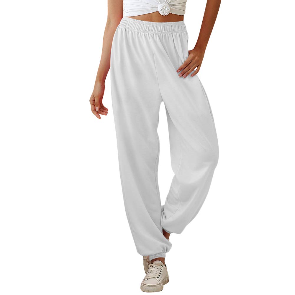 Nuofengkudu Mujer Harem Pantalones Jogging con Bolsillos Elastica Cintura Alta Comodo Llanura Largos Pantalón Deportiva Jogger Pants Sweatpants Casual Ropa de Casa