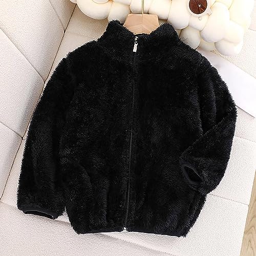 Fleece Jacket for Kids Fall Winter Fuzzy Coat Zip Up with Pockets Warm Sherpa Boys Girls Stand-Up Collar Cute Outwear2