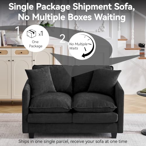Image of 51'' Cloud Loveseat Couch, Love Seats Cloud Sofa with 2 Throw Pillows, Modern 2 Seater Sectional Couches with Deep Seat, Modular Sofas for Living Room, Bedroom, Small Apartment, Black