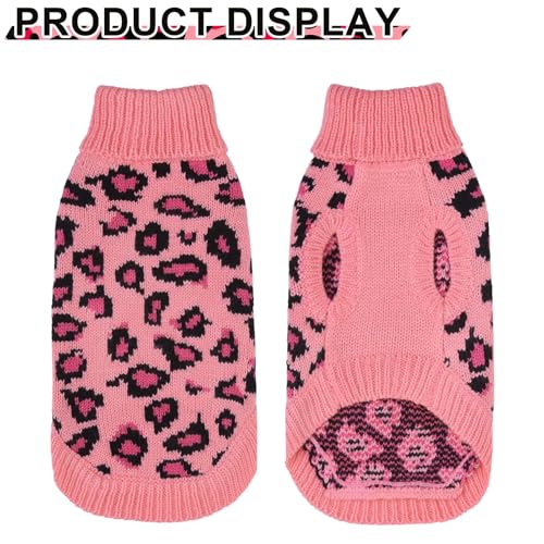 Image of Mihachi Winter Warm Cat Sweater Turtleneck Puppy Pets Sweater Knit Vest Fashion Leopard for Cats Puppy Small Animals Pink Large