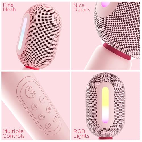Image of Wireless Bluetooth Karaoke Mic with 5W Speaker,Upto 3-Hour Playtime, Dynamic RGB Lights, Music Recording, Duet Singing, Mini Karaoke Machine for Car Travel, Fast Charging (Pink)