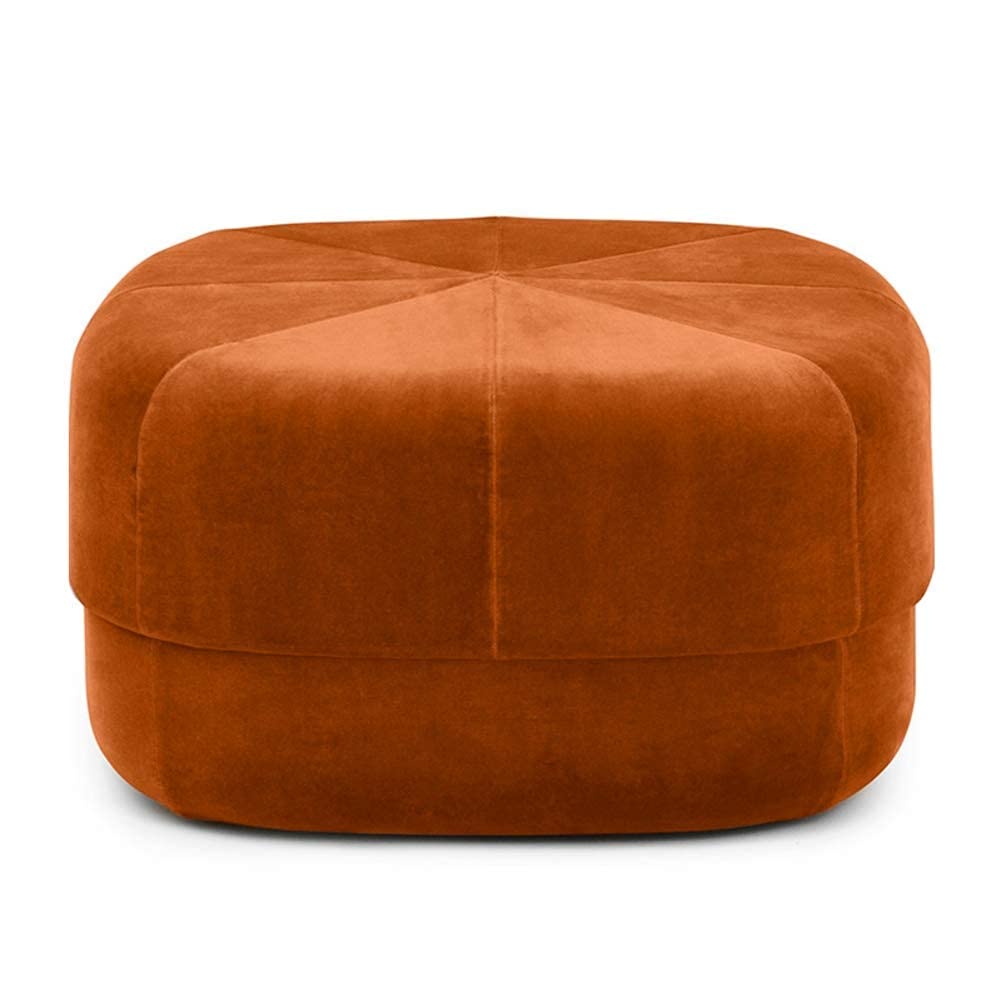 Tabouret Rond Ottoman Velours Orange - Grand Repose-Pieds Salon et Chambre