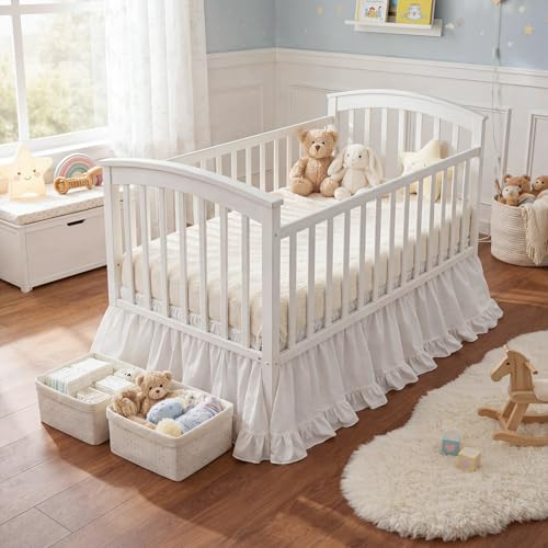 Image of Hahafelt White Crib Skirt for Baby Girls Boys, 100% Washed Cotton Bed Skirt