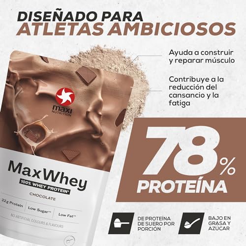 MaxiNutrition 100% Whey Premium-Proteinpulver Chocolate 420g, ohne künstliche Aromen, Eiweißpulver aus 100% Molke, ergibt 14 Protein-Shakes à 23g Eiweiß, low carb, inkl. Vitamin B6, Made in Germany