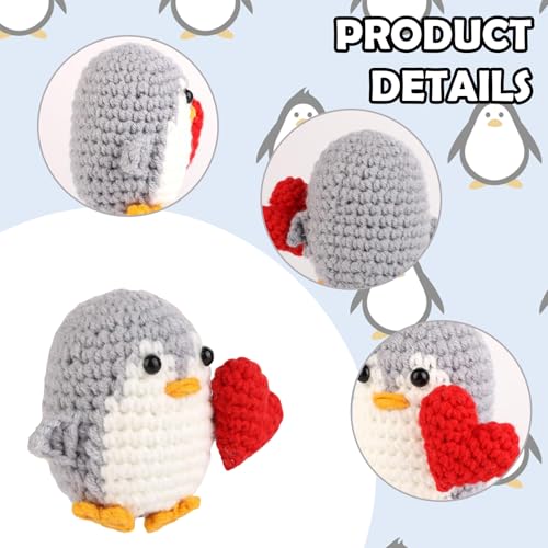 Yuwnd Gehäkelte Kuscheltiere, Positive Penguin mit Herz, Pinguin Geschenk, Lustiger Pocket Hug Süßes Spielzeug Mädchen für Inspirierendes Freunde Ermutigung Dekoration