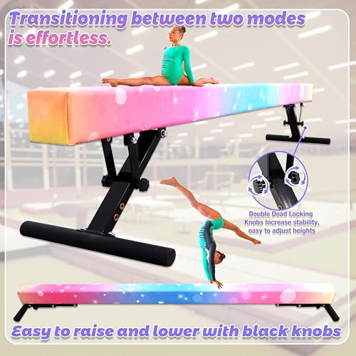 PreGymnastic 8FT Balance Beam, Raised Gymnastics Beam for Kids Ages 3-18, Home Gym Equipment for Training, Adjustable Balancing Beam Indoor