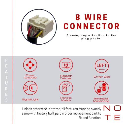 Spieg To1320384 Driver Side Mirror Replacement For Toyota Rav4 2019-2020 Power Adjusted Heated Blind Spot Monitoring Turn Signal Light 8 Pin (Lh) #TOP6