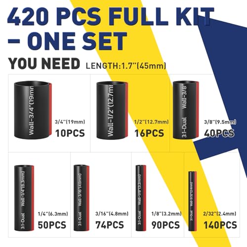 image for haisstronica 420PCS 3:1 Heat Shrink Tubing Kit, Adhesive Lined Marine 