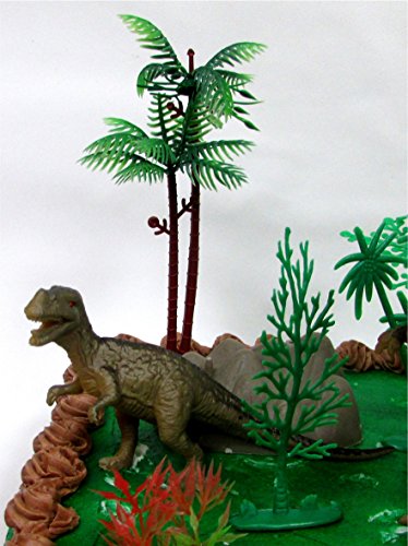 Prehistoric T-Rex DINOSAUR 12 Piece Birthday CAKE Topper Set Featuring a T-Rex and 4 Random Dinosaur Figures, Themed Decorative Accessories, Dinosaurs Average 1/2" to 4" Inches Tall