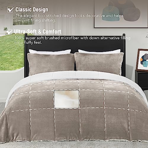 Downluxe Ultra-Soft Micromink Sherpa King Size Comforter Set With 2 Pillow Shams - 3-Piece Set - Sand - Plush Warm Fall Winter Blanket & Bedding Comforter Sets #TOP1