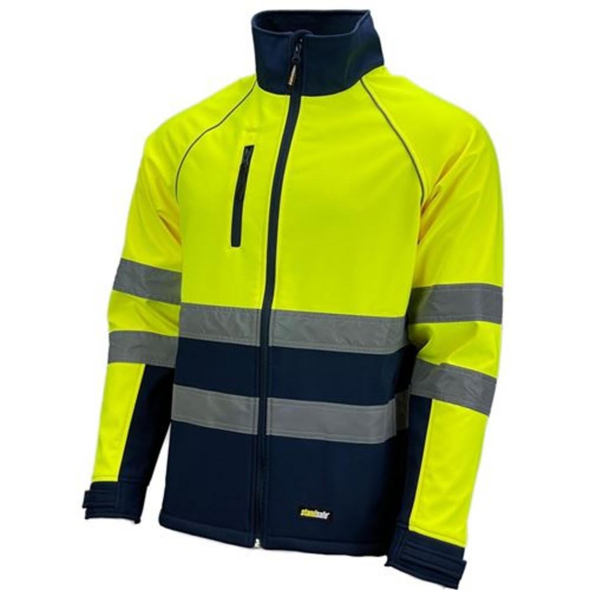 Durus Workwear Men's Yellow/Navy Zip-Neck Workwear Reflective Safety Security Hi Vis Softshell Jacket