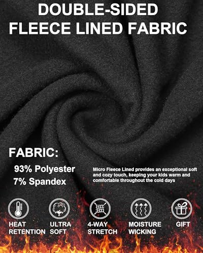 HeliosCloak 2 Set Girls Thermal Underwear Sets Kids Double-Sided Fleece Lined Long Johns Base Layer Top and Bottom for Cold Weather Black/White S