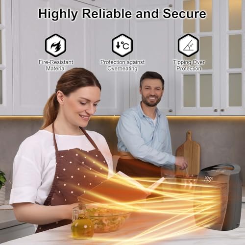 Image of Portable Ceramic Space Heater 1500W, Fast Heating, Digital Display with Touch Controls, Built-in Handle, Overheat and Tip-Over Protection, Ideal for Home, Bedroom, and Office Heating