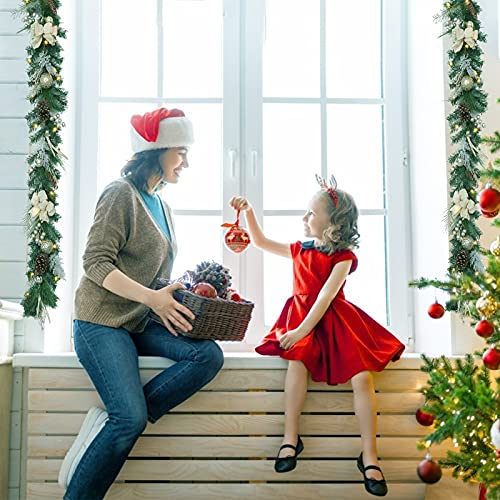Christmas Garland with Lights, 6 FT Artificial Battery Operated Lighted Christmas Garland with Berry Antler Decorations for Indoor Outdoor Fireplace Banister Home Decor