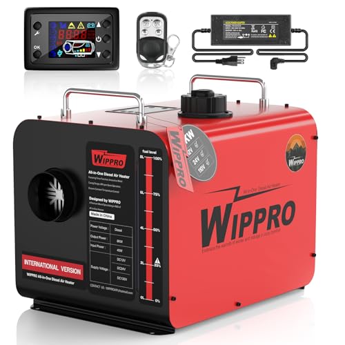 WIPPRO Diesel Heater 8KW, 12V/24V/110V Diesel Heaters All in One, 1.6Gal Diesel Air Heater with LCD Switch, Remote Control for Campers, Car, RV Truck, Boat, Campervans, Caravans (RED)