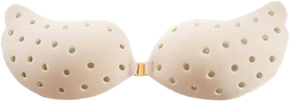 Tiantianmei Women's Strapless Self Adhesive Reusable Silicone Invisible Push-up Bra Hole Breathable Bra Nude Cap D