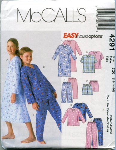 Mccall's Sewing Pattern 4291 Boys'/Girls' Nightshirt, Tops, Shorts And Pants Sizes 12-14-16 #TOP4