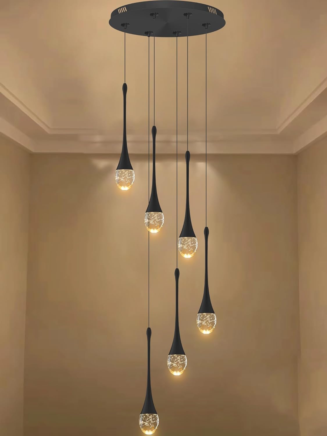 PCXEHUYP Pendant Lights Kitchen Island 6-Lights Chandelier for Dining Room Hallway Stairwell,LED Dimmable 2700K-6000K