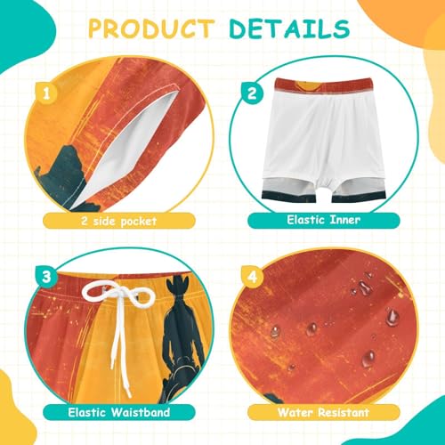 Boy Swim Trunks with Compression Liner Cowboys at Sunset Boys Swim Shorts Quick Dry Beach Shorts4