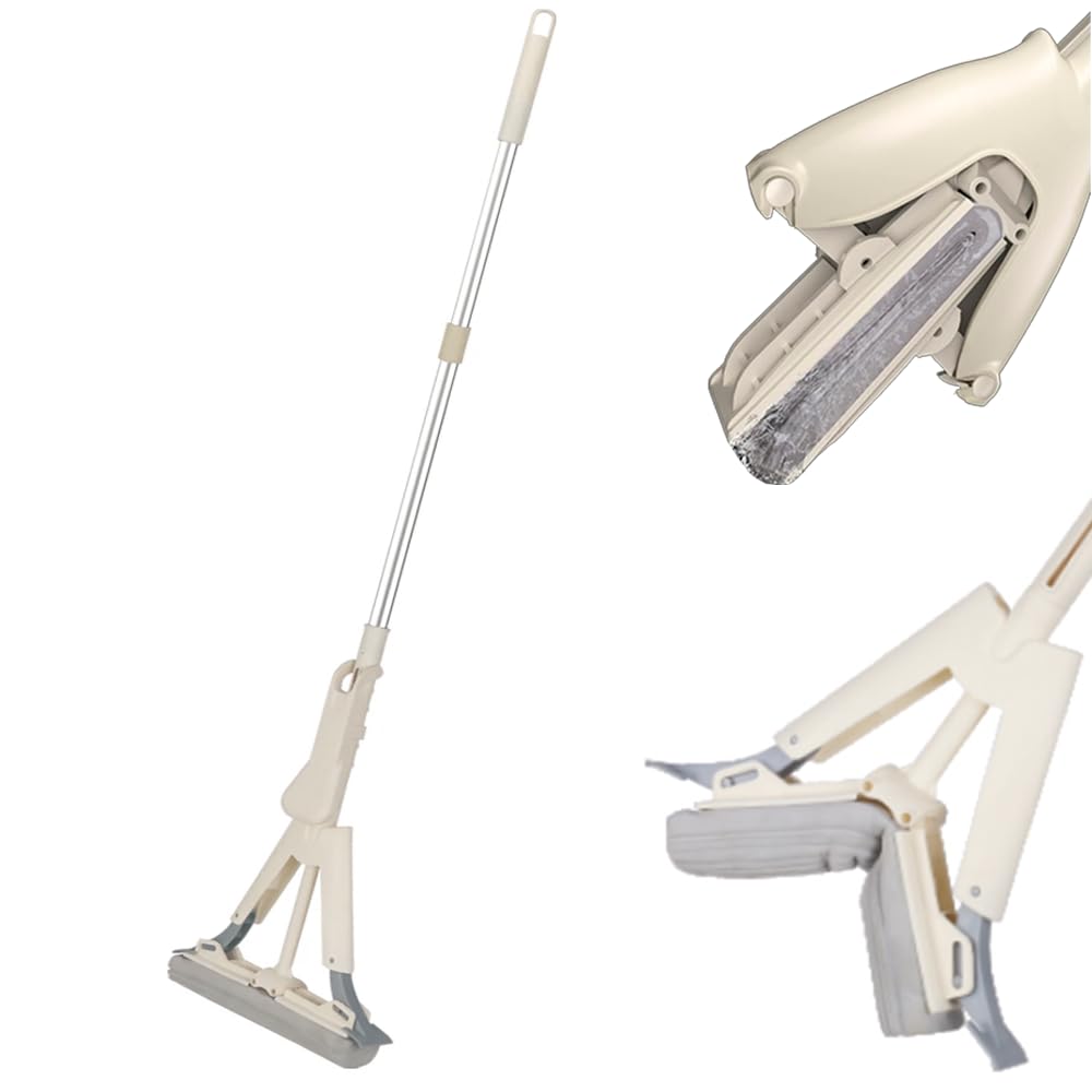 Mopa Giratoria 360 Ideal para Limpiar Suelos, Paredes, Techos, Muebles y Ventanas. Llega a Cualquier Rincón, Esponja, Función Autoescurrido, Color Beige, Limpia en Seco y Húmedo