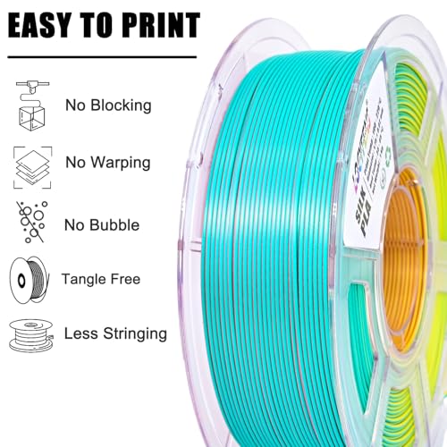 Image of PLA Filament 1.75mm, Silk Rainbow Color PLA Filament, Tri Color 3D Printer Filament Sky Blue Yellow Rose Red, Fit to AMS, 1kg /Spool