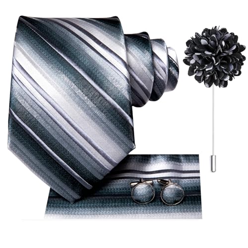 Image of Hi-Tie Men's Tie Lapel Pin Set Pocket Square Cufflinks Formal Woven Silk Tie Sets Wedding Party