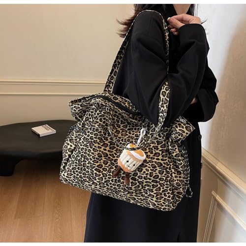 Bolso tote grande de lienzo con estampado de leopardo para mujer miniatura 3