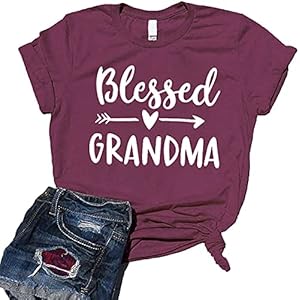 JINTING Blessed Grandma Shirts for Women Blessed Grammy Shirts Short Sleeve Casual Nana Gift T Shirts Top Tee Burgundy