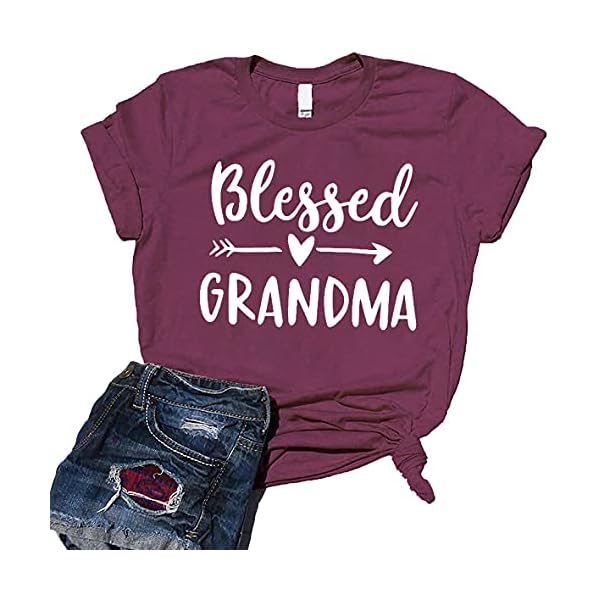 JINTING Blessed Grandma Shirts for Women Blessed Grammy Shirts Short Sleeve Casual Nana Gift T Shirts Top Tee Burgundy