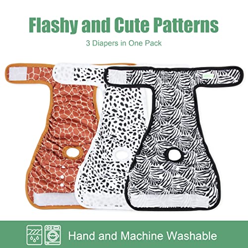 Image of wegreeco Washable Dog Diapers (3 Pack), Highly Absorbent Dog Diapers for Female Dogs, Female Dogs in Heat, Period, Incontinence, or Excitable Urination (Zebra, Giraffe, Spotty, Large)