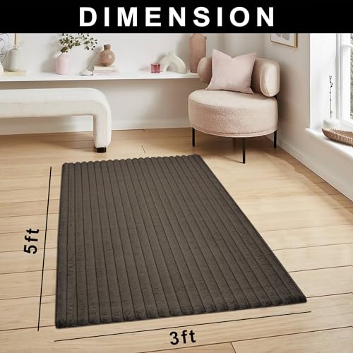 Image of Luxe Home Stripe Rabbit Fur Carpet Super Soft, Washable, Anti Skid Carpets for Home, Bedroom, Livingroom - (3x5 Feet, Cocoa)