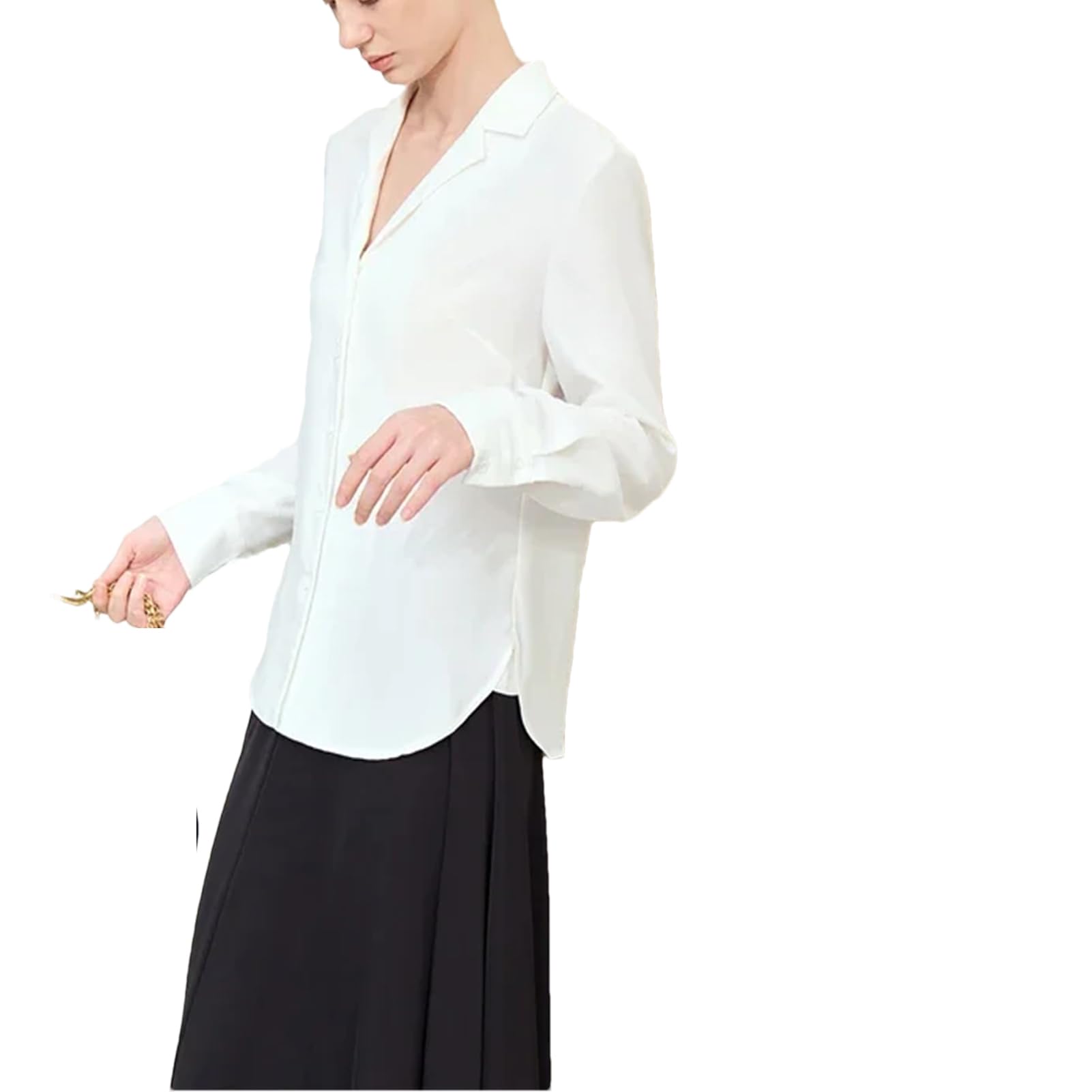 Camisa de gasa para mujer, básica, holgada, con muescas, para oficina