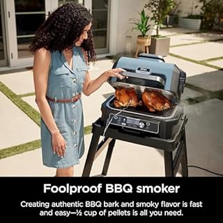 Ninja OG951 Woodfire Pro Connect Premium XL Outdoor Grill & Smoker, Bluetooth, App Enabled, 7-in-1 Master Grill, BBQ Smoker, Outdoor Air Fryer, Woodfire Technology, 2 Built-In Thermometers, Black/Blue