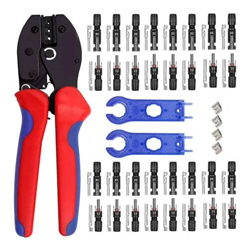 QeeHeng Panel Solar Crimpadora para Cables PV 2.5 4.0 6.0 mm², 1PCS Crimpadora Solar, 16 Pares Macho Hembra Solar Panel Cable Conector, con 2PCS Herramientas de llave para Sistema Fotovoltaico