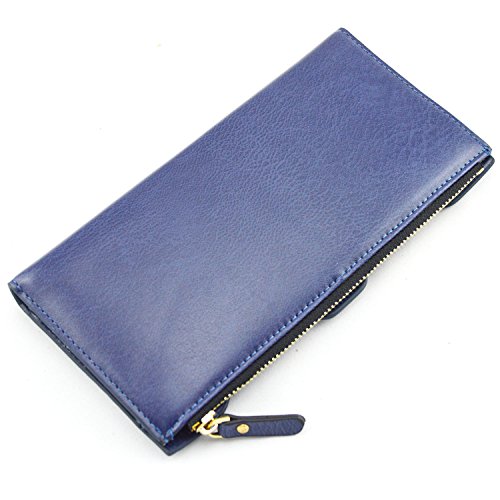 Pidengbao Women's Long Solid Zipper Hasp Clutch Wallet Blue #TOP1