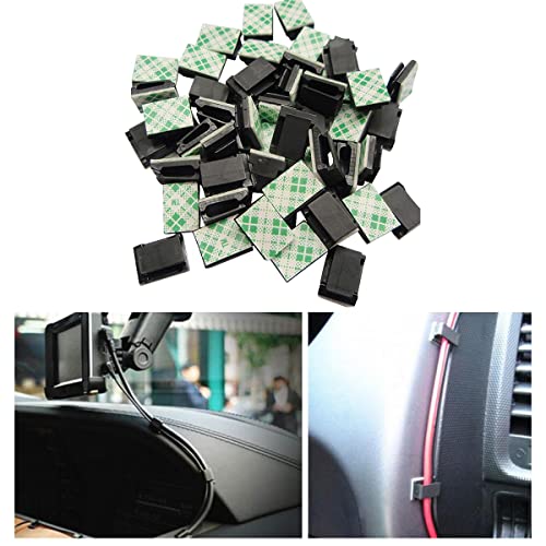 50 piezas Clips adhesivos para cables, organizador de cables negro para escritorio, auto, pared, TV, PC miniatura 3