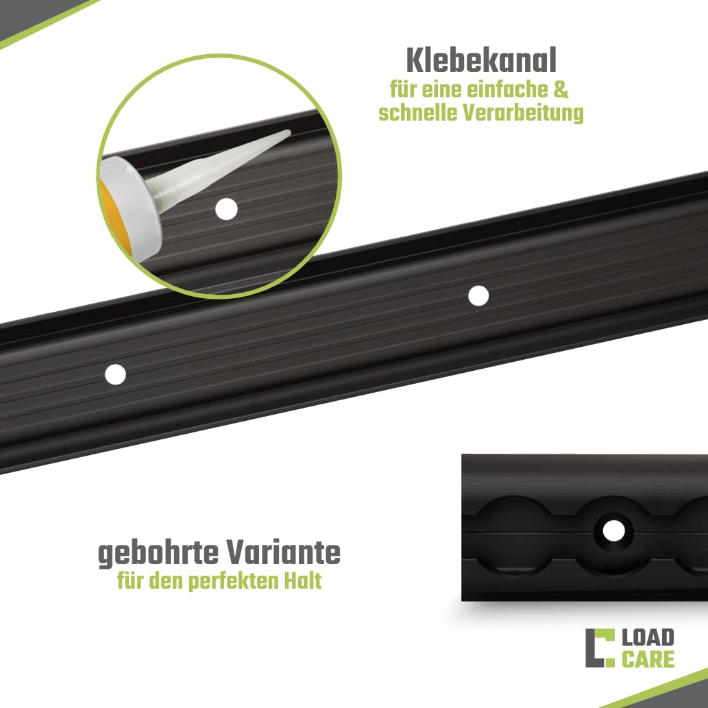 Airlineschiene halbrund Slimversion – schwarz eloxiert, gebohrt | Aluminium-Zurrschiene für Anhänger, Wohnmobil, Camper & Transporter | robuste Ladungssicherung, entgratete Kanten (2 m)