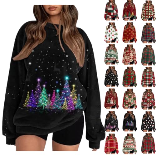 Christmas Sweatshirts for Women Fuzzy Fleece Plaid Printed Holiday Pullover - image 1