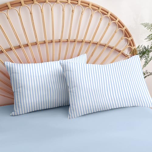 Image of Nayoroom Blue Striped Duvet Cover Full Size White Stripe Duvet Cover Dorm Bedding Set 3 Pieces Soft Lightweight Washed Microfiber Farmhouse Bedding Set Gifts for Women Men