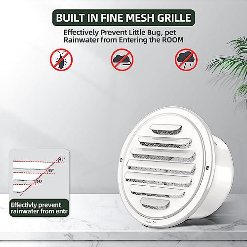 Piiyoosnn 3-INCH WHITE VENT COVER White 304 Stainless Steel Air Vents Cover, Piiyoosnn Louvered Grille Cover Vent Flat Ducting Air Vent Wall Inlet With Built-In A Fly Screen Mesh For Hvac Ventilation thumb #5