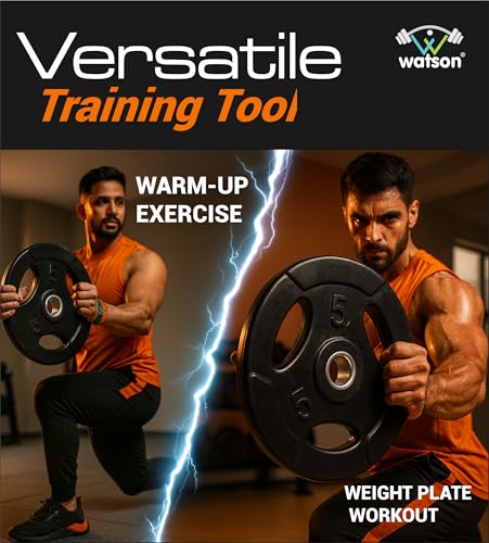 Image of WATSON 3 Cut Rubber Coated Metal Weight Lifting Bar Plates With Metal Bush Compatible Upto 30mm Gym Rods, Home Gym Weight Plates For Men & Women (40Kg Set (5Kgx8))