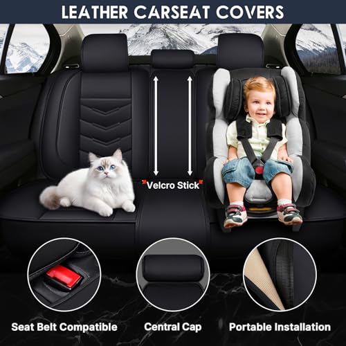 Image of Car Seat Cover for VW e-Golf 2015-2019, Durable Wear Resistant Waterproof Sport Seat Cover, Breathable No Odor Premium Leather Vehicle Seat Covers.(Standard,Black)