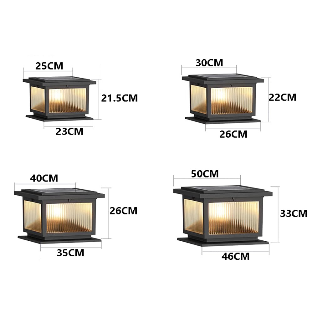 Solarne lampy słupkowe, zewnętrzna, wodoodporna, odlewana aluminiowa lampa kwadratowa z podstawą do montażu na molo, czarna latarnia tarasowa do ogrodu, na podwórko