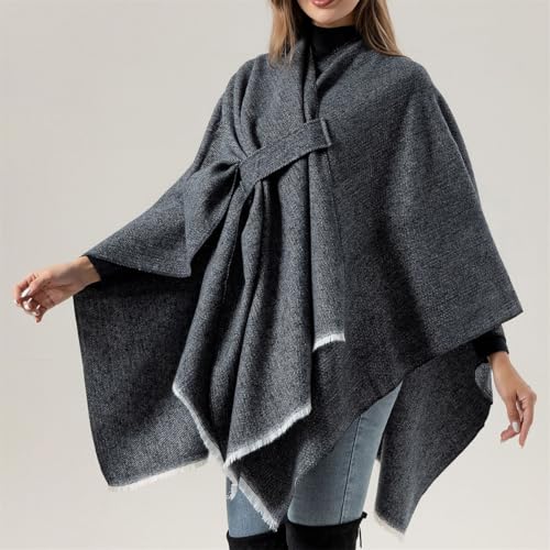 Front Wrap Cardigan Shawl Capes Cross Front Ponchos Stylish Cloak Shawl Fall Winter Wrap,Women Casual Solid Oversized Ponchos4
