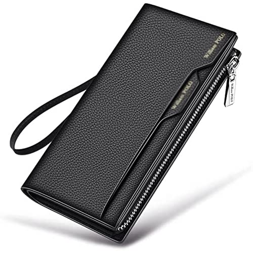 Spacious & Functional Luxury Wallets Removable Card Holder Men's Genuine Leather Purses Fashion Men's Strap Leather Phone Credit Card Billfold Clutch Purse