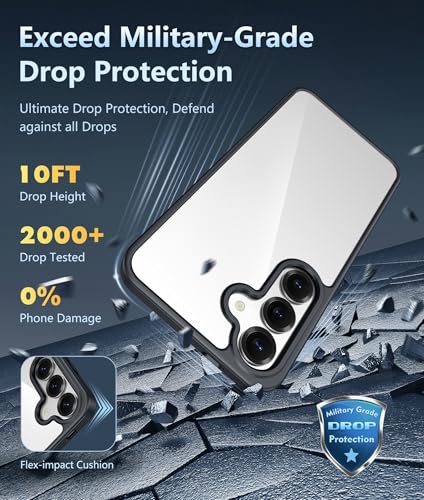 Image of FNTCASE for Samsung Galaxy S25 Case: for Galaxy S24 Case Military Grade Drop Protection Anti Yellowing Cell Phone Cover - Rugged Shockproof Protective Bumper Transparent Cases(Black)