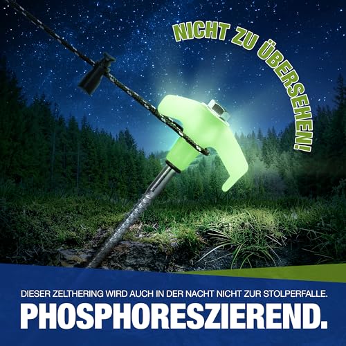 NTG Zelthering mit Gewinde 30 Stück, Adapter für Akkuschrauber, auch für Steinboden leuchten im dunklen |Rostschutz durch verzinkung Hering Zeltanker Sturmhering Erdnägel | Set MIT Koffer