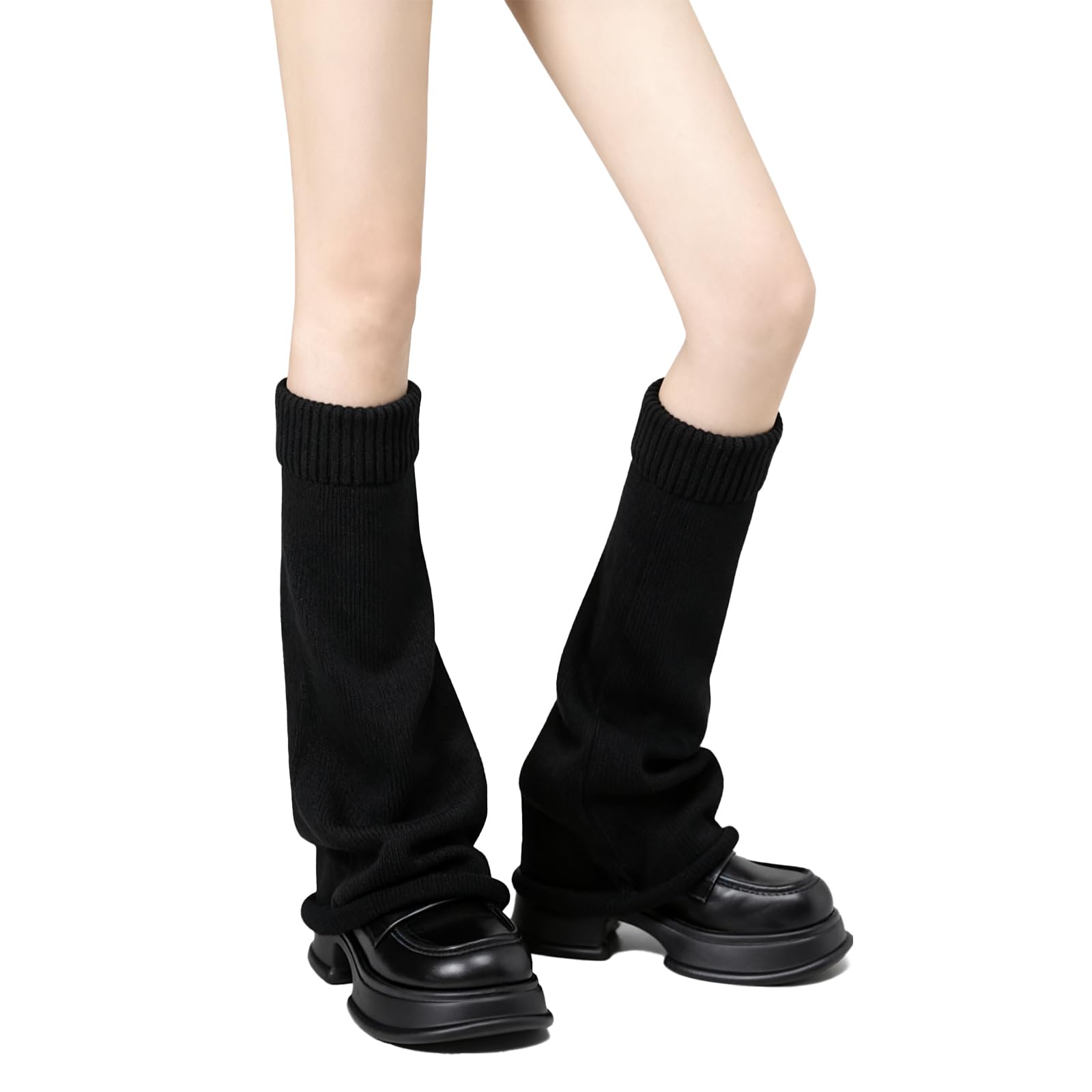 Black Leg Warmers for Girls Cute Goth Lolita Flared Knit Leg Warmers Kawaii Japanese Style Baggy Leg Warmer
