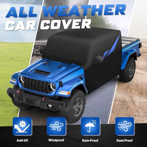 Image of Mixsuper Liner Car Cover for Jeep Gladiator JT 2020-2026, 7 Layers Waterproof Car Cover Accessories for Jeep Gladiator with Zipper Door, Windproof Straps, Reflective Strips, Anti-UV, All Weather