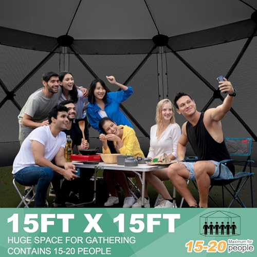 Image of COBIZI 15x15 FT Pop Up Gazebo, Canopy Tent, Large Gazebos On Clearance with Sidewalls, Screened in Gazebo,carpas para Patio,Portable Screen Tents for 12-15 Persons Outdoor Camping, Backyard, Black